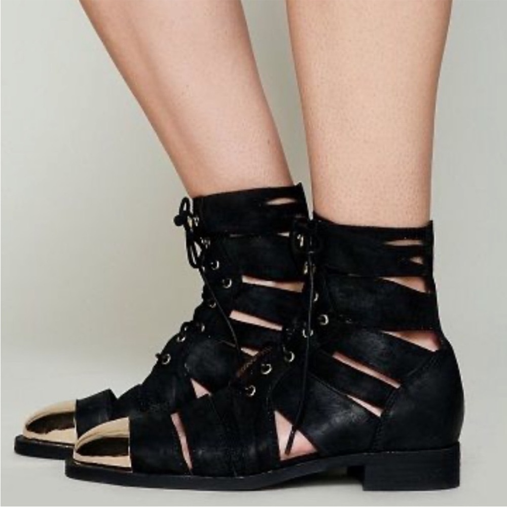 Jeffrey Campbell Black Suede Leather Lace-Up Ankle Boots